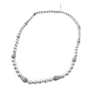 HSN Classic Faux Pearl Necklace 34" Long Silver Glass Pearl With Crystal Accents